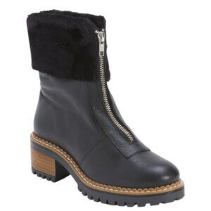 BERTUCHI Made In Spain Leather Front Zipper Booties With Faux Fur Collar